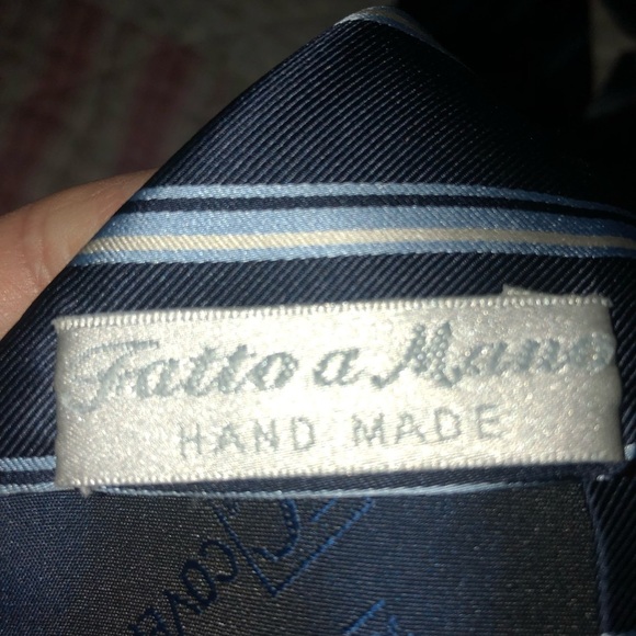 Enrico Coveri. Handmade Blue and white Silk Striped Tie - Picture 4 of 6